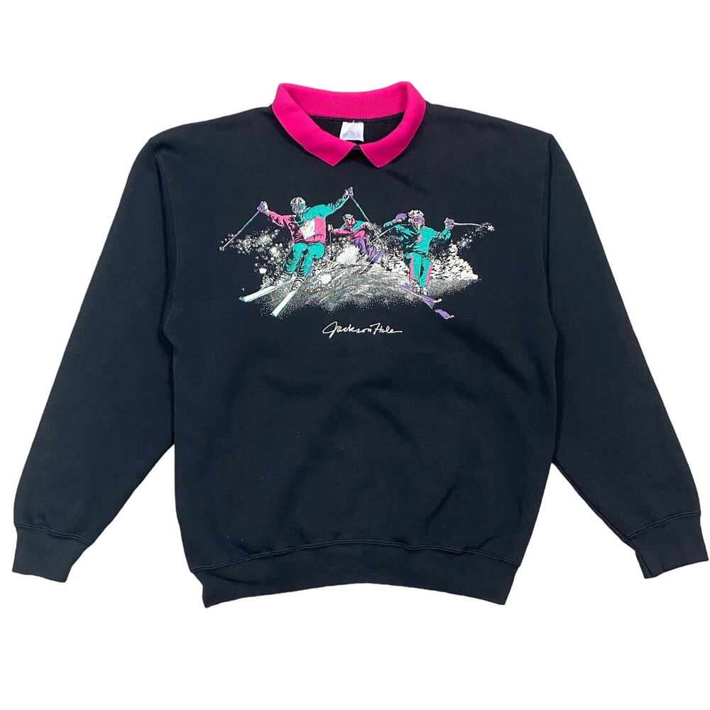 Vintage 80s Eagle Sportswear Jackson Hole Ski Collared Sweater Men's L